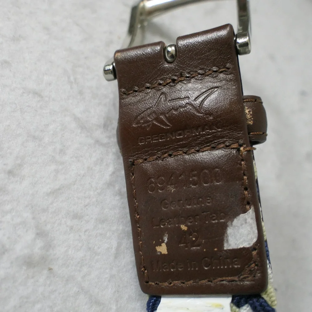 Greg Norman Mens Belt 42 Blue Tan Braided Stretch Nautical Preppy Coastal Yacht